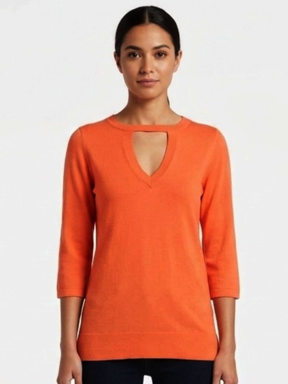 Neiman Marcus Tangerine Orange Cashmere Cutout Detail Tunic- Sz. Sm